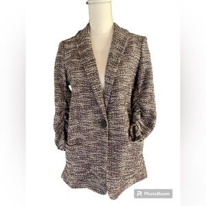 Max Studio Women’s Small Casual One Button Black White Red Long Sleeve Blazer